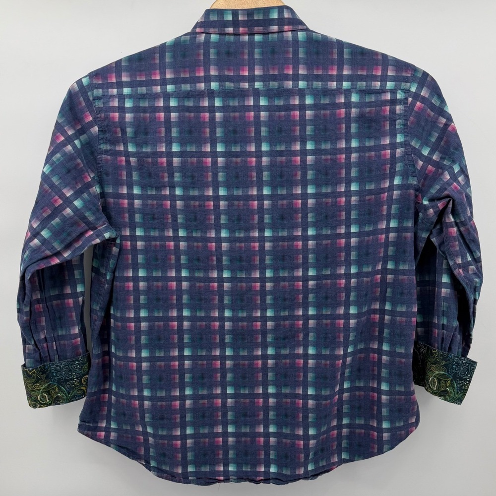 Robert Graham Classic Fit Blue Purple Plaid Button Shirt Men 3XL TG flip cuff - Picture 3 of 8